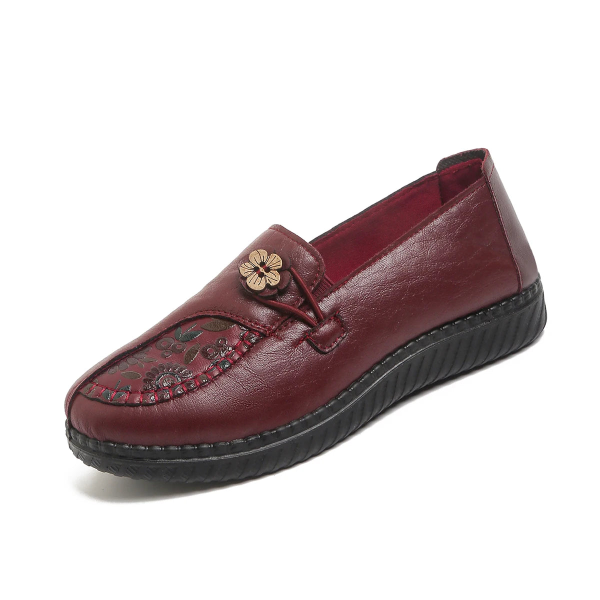 Comfortable Mom Shoes with Flower Ornament, Breathable Soft Sole Loafers, Casual Daily Shoes for Seniors Pi-Mart