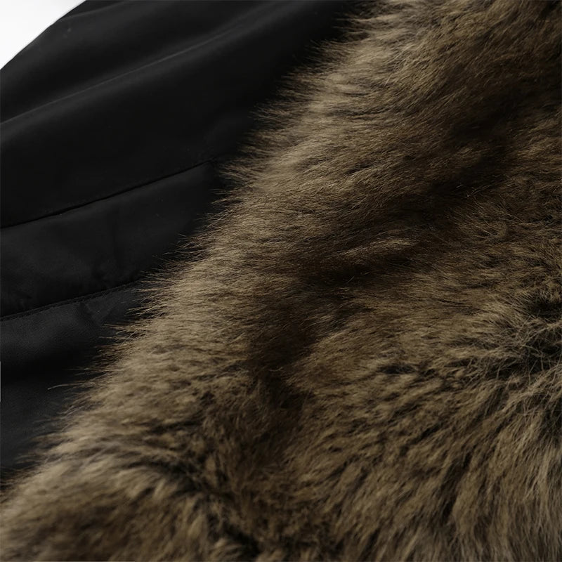 Fashion Faux Fur Patchwork Cotton Coat Women Lapel Zipper Pocket Cropped Street Warm Jacket 2026 Winter Lady Puffer Jackets New Pi-Mart