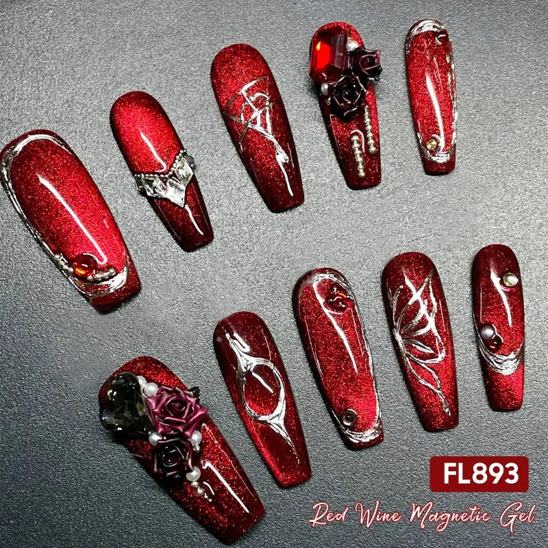 10ml Red Wine Cat Magnetic Gel Nail Polish Glitter Semi Permanant Soak Off UV LED Gel Varnish For Manicure DIY Nail Supplies Tri Light Beauty