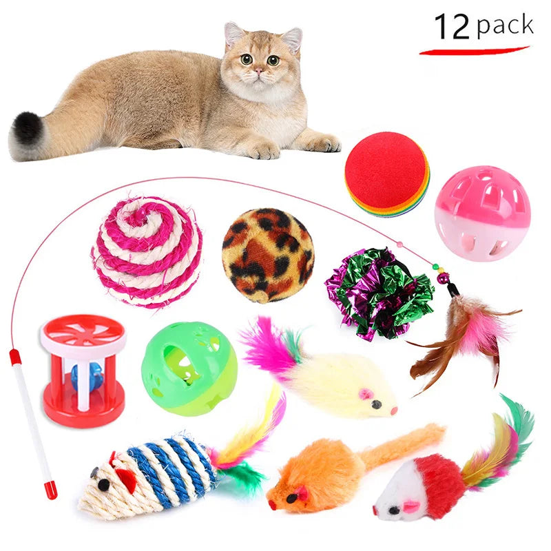 Kitten Toys Variety Pack-Pet Cat Toys Combination Set Cat Toy Funny Cat Stick Sisal Mouse Bell Ball Cat Supplies Pi-Mart