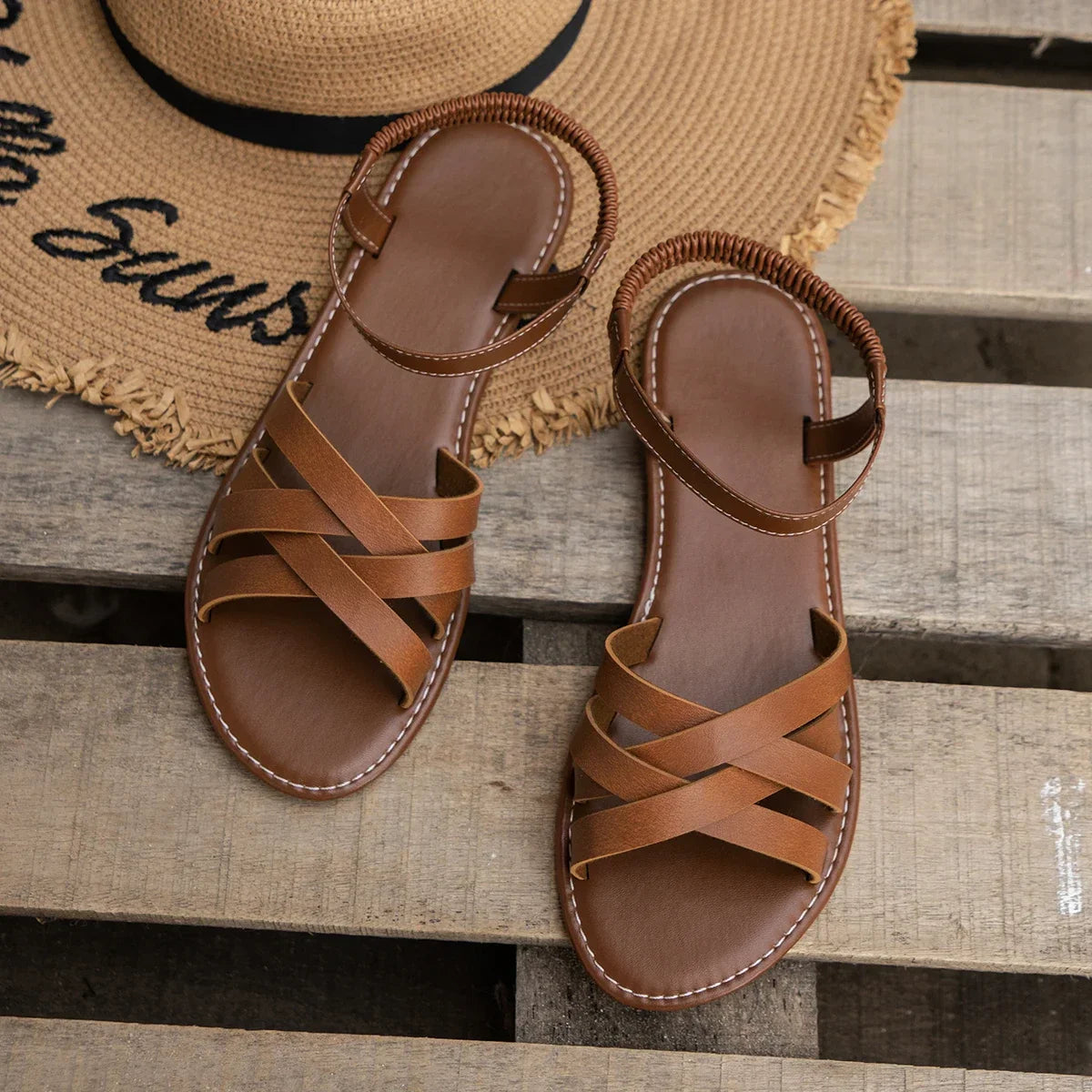 Shoes for Women 2025 Summer New Women Flat Sandals Bottom Roman Strap Sandals with Non Slip Rubber Soles Ladies Daily Sandalia LadyShow.Store