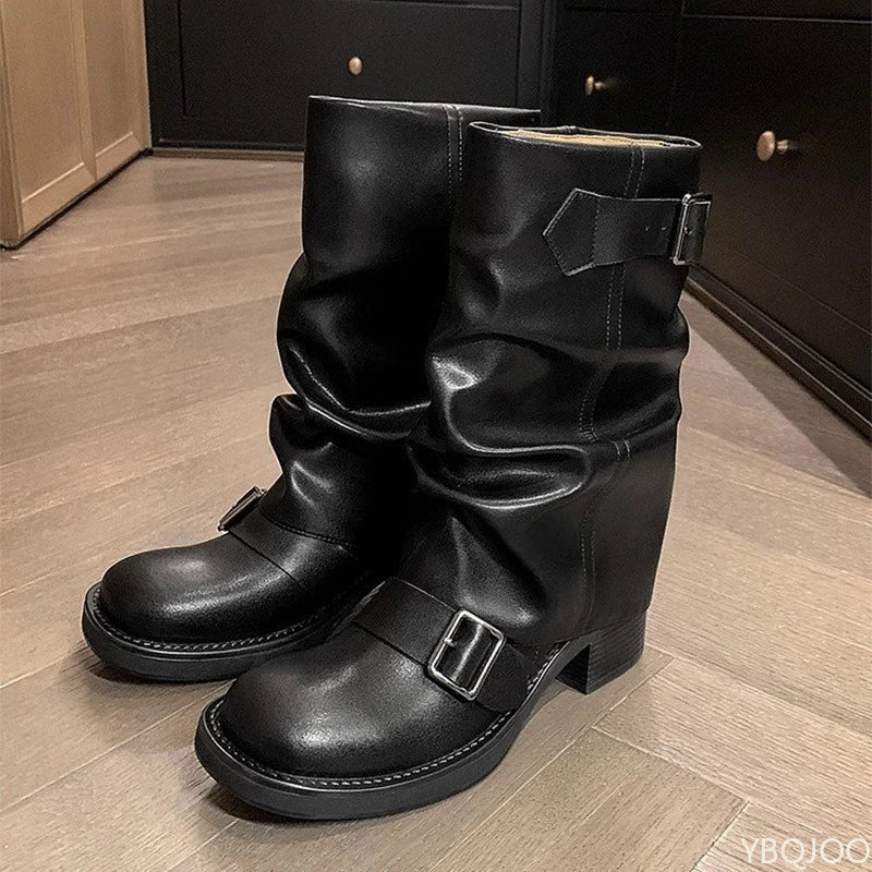 Autumn and Winter Fashion Retro Brown Western Cowboy Boots Women's Boots 2025 New Look Slim Thick and Stacked Short Boots LadyShow.Store