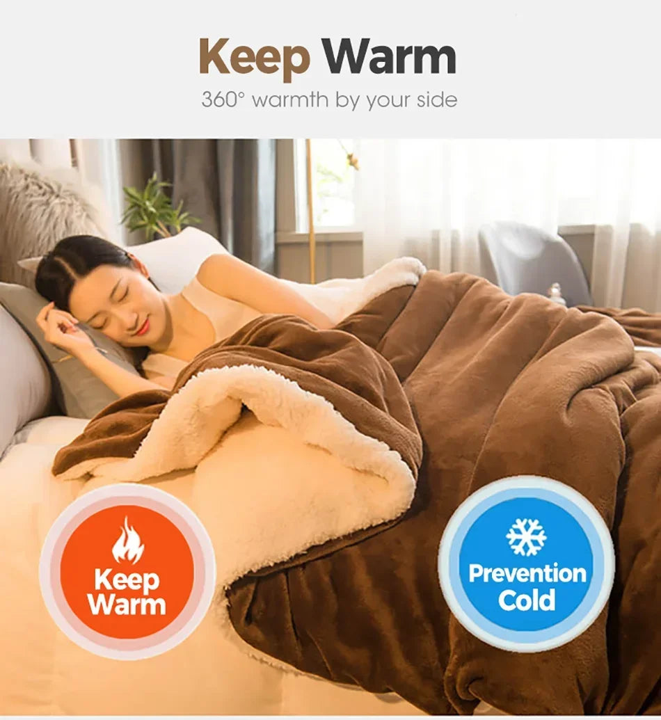 Wool Throw Blanket Keep Warm Winter Bed Blankets Double Sided Queen Duvet Cover Camping Double Bed Cover Bedspread On The Bed Pi-Mart
