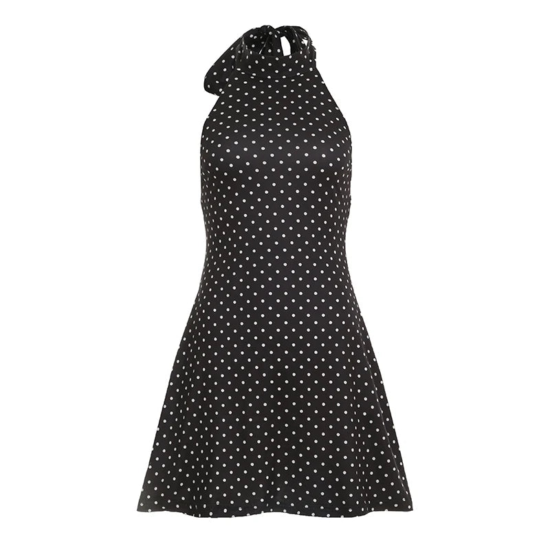 SUCHCUTE Sexy Polka Dot Print Halter Dress For Women Elegant Party Slim Backless Sleeveless Mini Dress Summer Vacation Outfits Pi-Mart