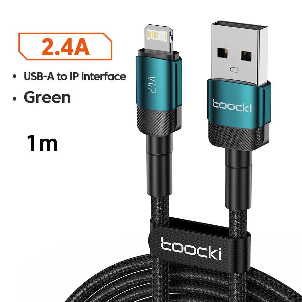 Toocki USB Cable For iPhone 14 13 12 Pro Max X XS XR 8 7 Plus iPad Fast Charging Charger Aluminum iP Cable For iPhone Data Cord Pi-Mart