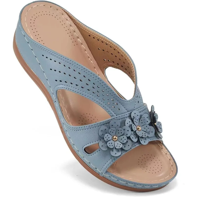 New Women's Slippers Casual Flower Hollow Wedge Beach Shoes Outdoor Fashion Platform Comfortable Non-slip Sandals Plus size 43 Pi-Mart