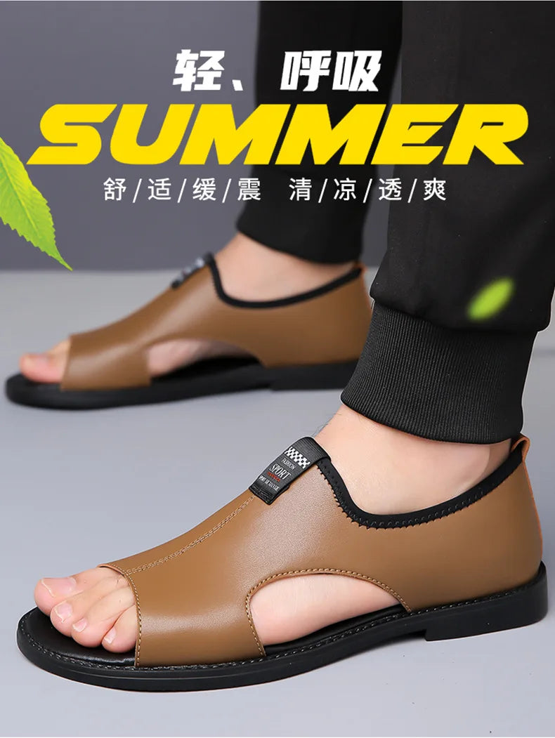 Brand Man Sandals Designer Fashion Leather Casual for Men Summer Comfortable Beach Slippers Outdoor Non-slip Men Sandalias 2026 Pi-Mart