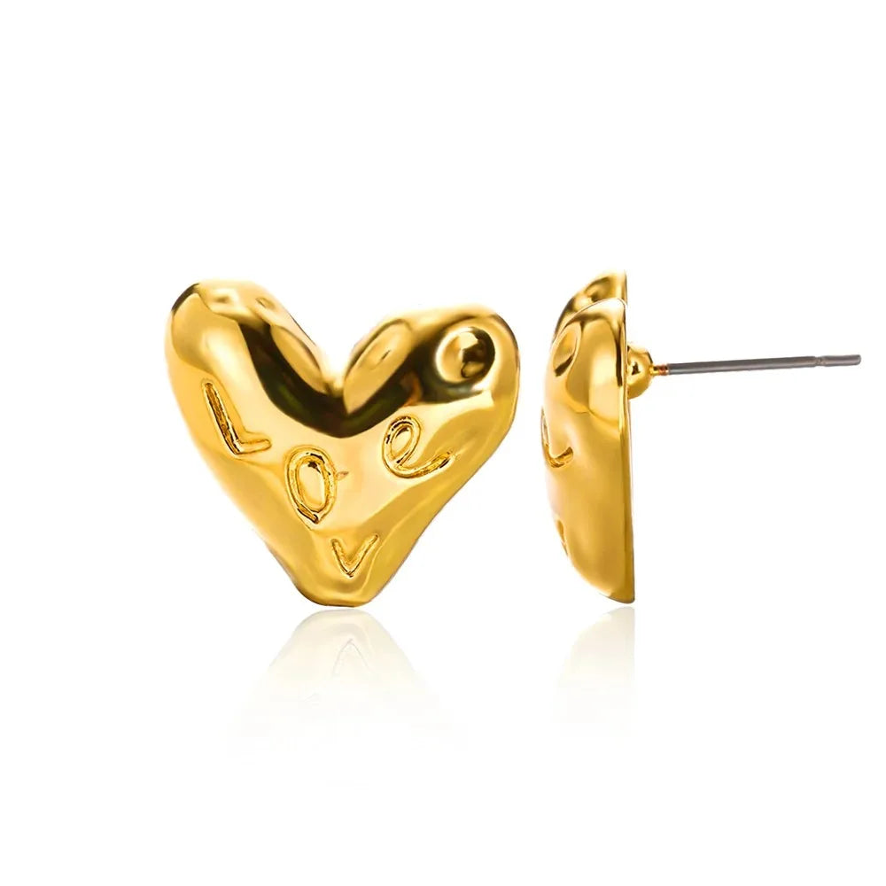 Hollow Zircon Heart Earrings For Women Stainless Steel Gold Color Heart Earring Luxury Wedding Couple Jewelry Gift Free Shipping Pi-Mart