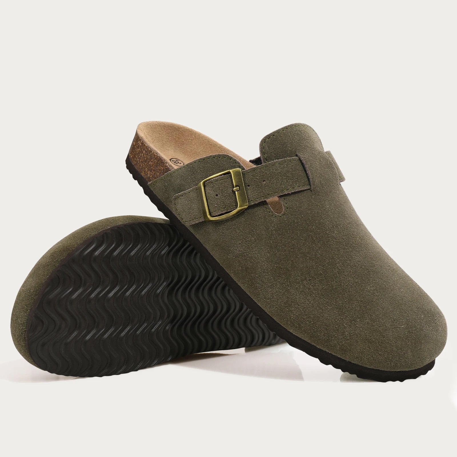 Comwarm Buckle Clogs For Women Men New Genuine Suede Clogs with Arch Support Soft Cork Footbed Mules Fashion Thick Beach Sandals Pi-Mart