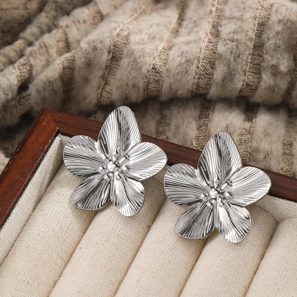 DOTIFI Stainless Steel Exaggerated Large Flower Design Earrings Female Fashion Retro Minimalist Ear Jewelry Party Creative Gifts Pi-Mart