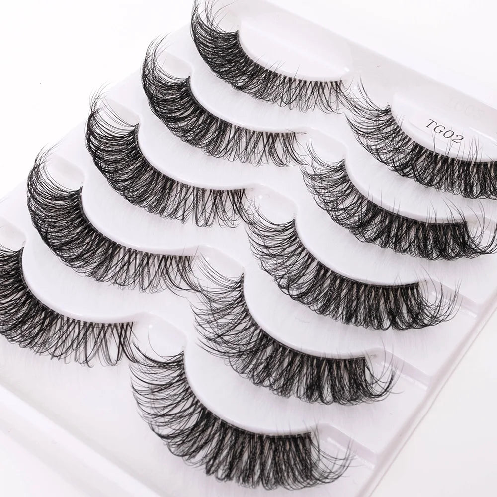 Yiernuo 1/5 Pairs Long Transparent Band Vegan Eyelash D Curl Russian Eyelashes Clear Band Lashes Invisible Band Lashes Pi-Mart