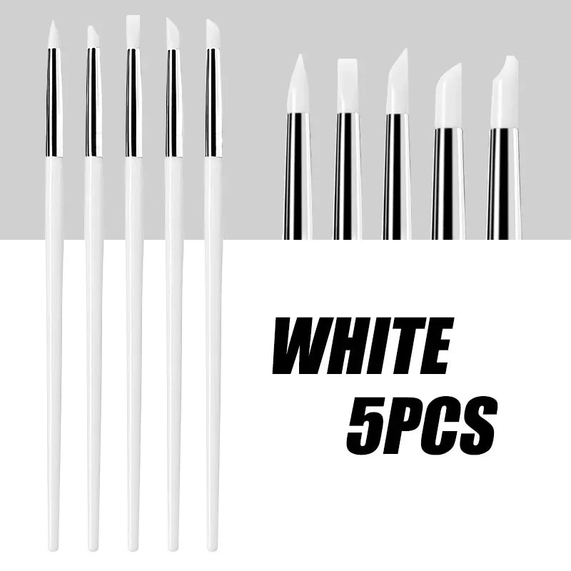 5Pcs/set Silicone Nail Brush UV Gel Polish Tip 3D Image DIY Dotting Polish Brushes Pen Professional DIY Manicure Tools Tri Light Beauty