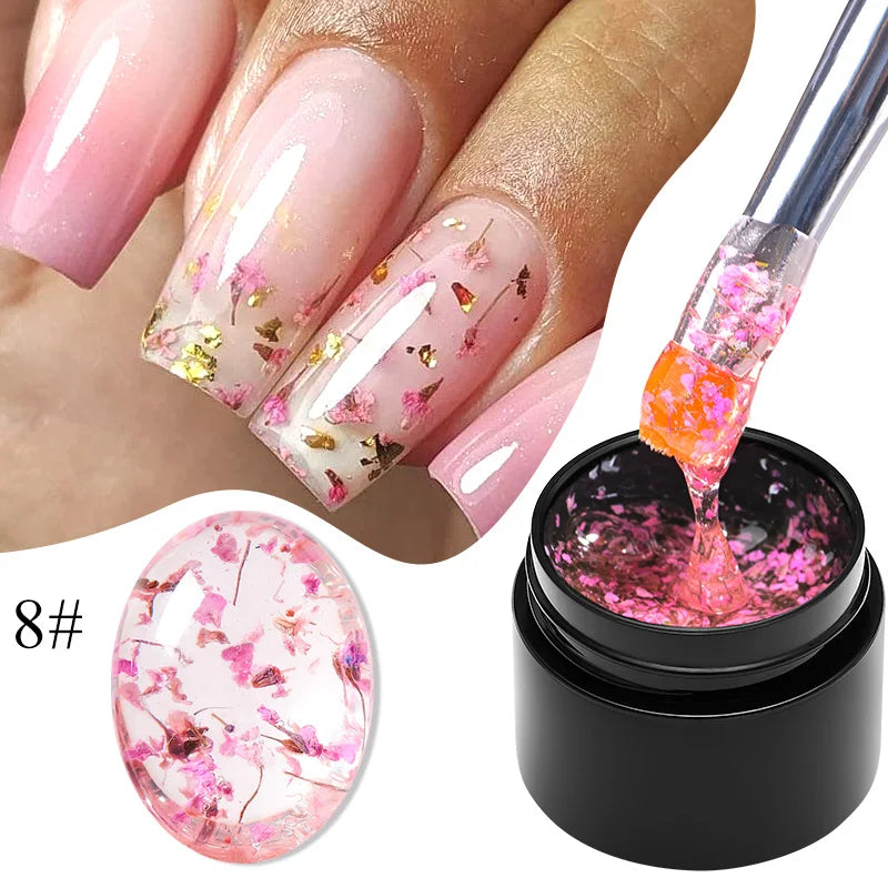 MEET ACROSS 5ml Colorful Flower Fairy Gel Nail Polish Purple Pink Natural Dried Flower Gel Semi Permanent UV Varnish Nails Art Tri Light Beauty