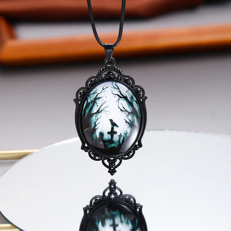 Gothic Vampire Cameo Pendant Choker Velvet Necklace for Women Fashion Pagan Witchcraft Jewelry Female Gifts Creative Punk Choker Pi-Mart