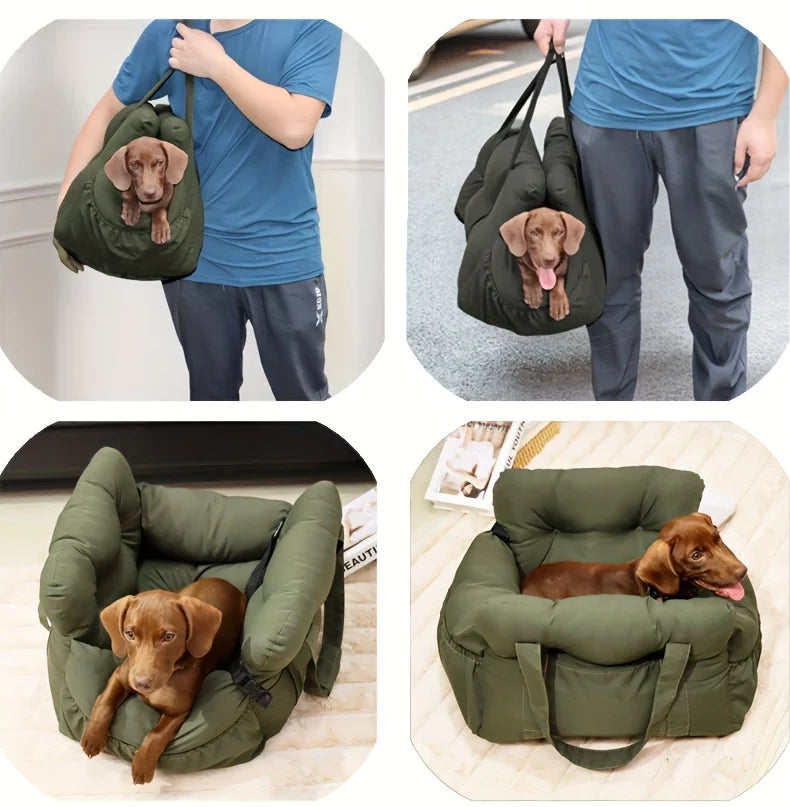 Dog Car Seat with Safety Belt - Non-Slip Pet Car Bed for Small Dogs, Washable Travel Carrier with Secure Straps for Safe Car Pi-Mart