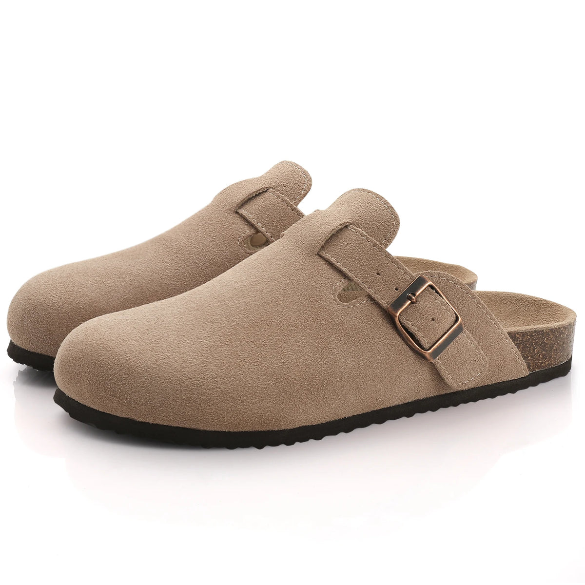 Comwarm Buckle Clogs For Women Men New Genuine Suede Clogs with Arch Support Soft Cork Footbed Mules Fashion Thick Beach Sandals Pi-Mart
