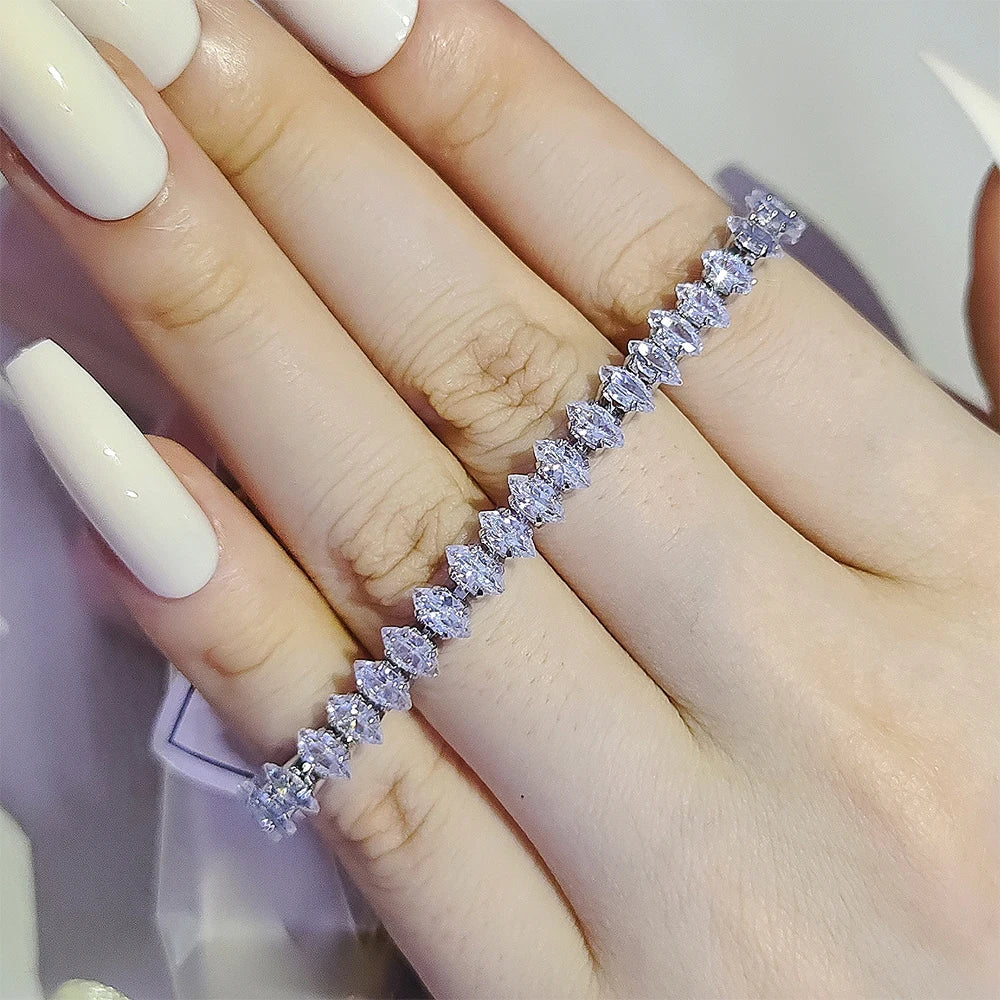 2024 New Marquise Oval Square Cut Luxury Silver Color on Hand Tennis Bracelet Bangle for Women Party Gift Jewelry S7062 Pi-Mart