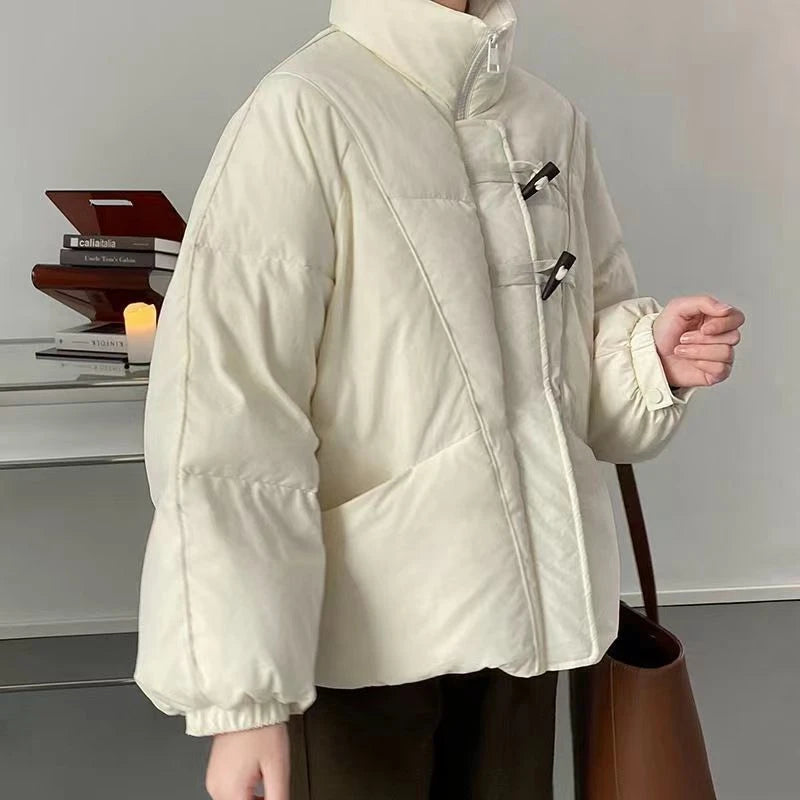 Women's Jacket New Korean Version Stand Collar Short Cotton-padded Jacket Thickening Warm Parkas Winter Vintage Coat Pi-Mart