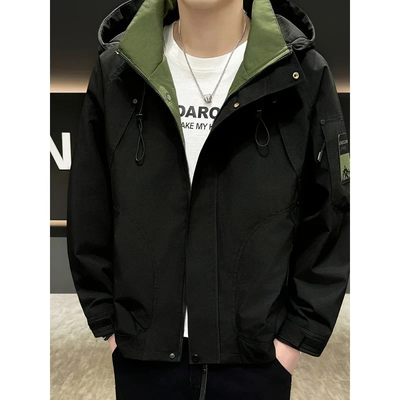 Autumn Lightweight Hooded Cargo Jacket Men Outdoor Windproof Coats Man Korean Fashionable Handsome Casual Hiking Jackets for Men LadyShow.Store