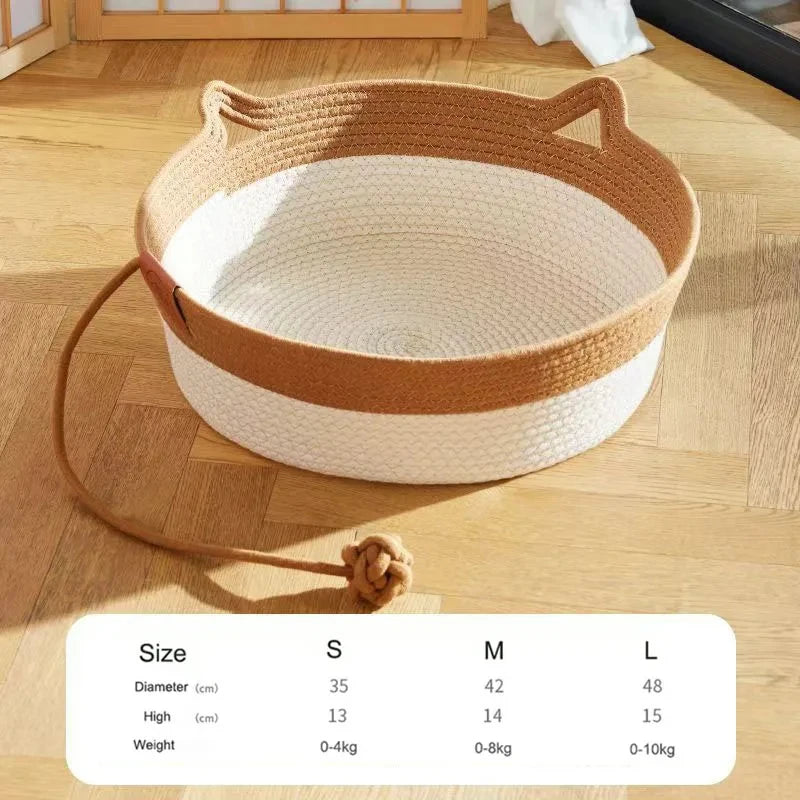 Pet Cat Bed Round Hand Woven Rattan Wear-resistant Cat Bed Summer Cooling Pet Bed Indoor Sleeping House Pet Products Accessories Pi-Mart