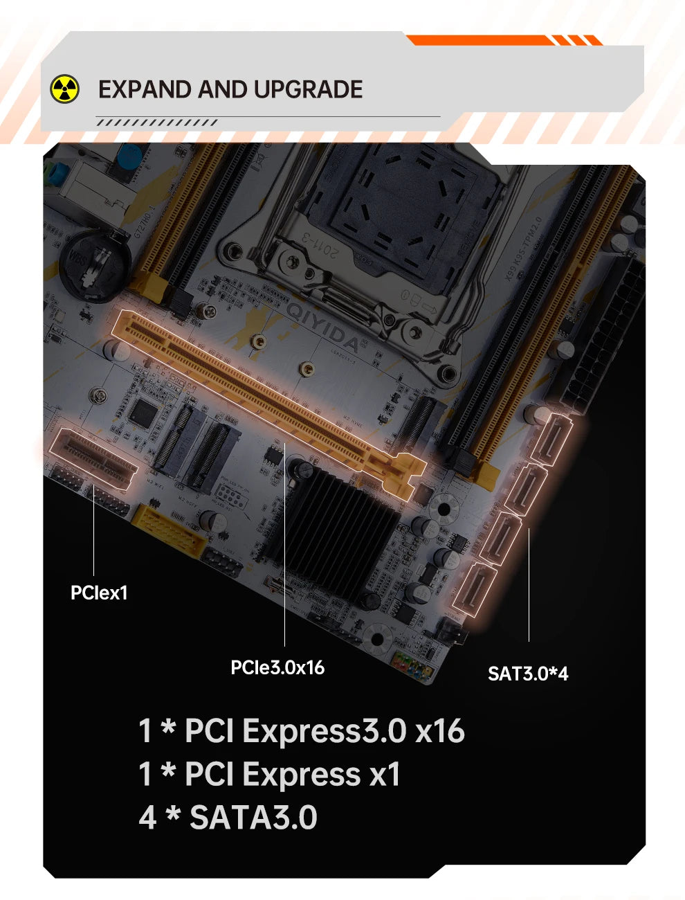 QIYIDA X99 Motherboard LGA2011-3 Slot SATA3.0 USB3.0 NVME M.2 NGFF WIFI Support DDR4 Memory and Xeon E5 V3 V4 Processor TPM14PIN Pi-Mart