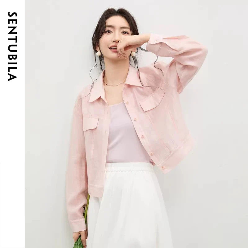 SENTUBILA Lyocell Shirt Women Sun Protection See-Through Tops 2026 Spring Summer Short Shirt Jacket Woman Shackets Q61WF6012 LadyShow.Store
