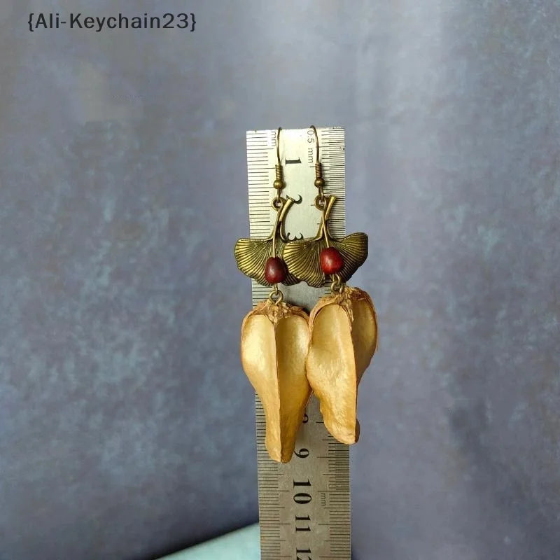 1Pair Vintage Wooden Plant Earring For Women Creative Natural Plant Dried Fruits Drop Earrings Ethnic Jewelry Pi-Mart