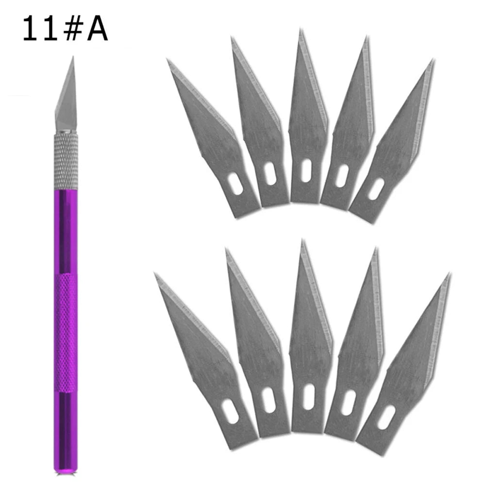 Engraving Non-Slip Metal Knife Kit + 40/10pcs #11 Blades Cutter Craft Knives for Mobile Phone PCB Repair Hand Tools Pi-Mart