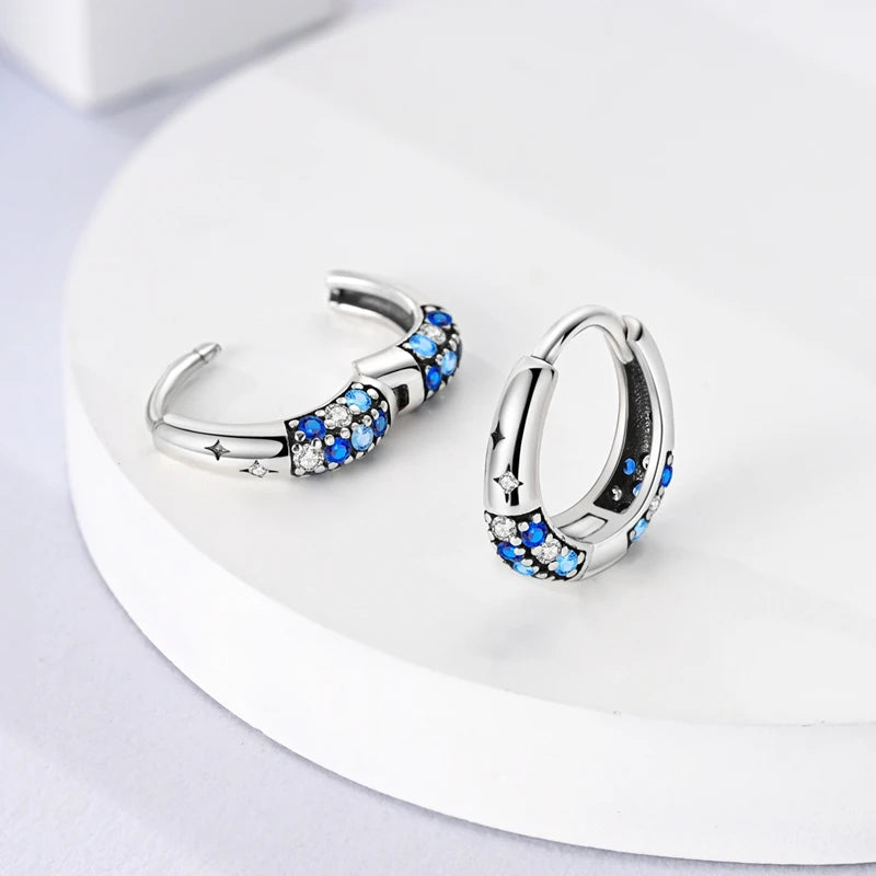 925 Sterling Silver Hoop Earring For Woman Night Sky Blue Purple Gemstone Original Earrings Fashion Jewelry Gift Pi-Mart
