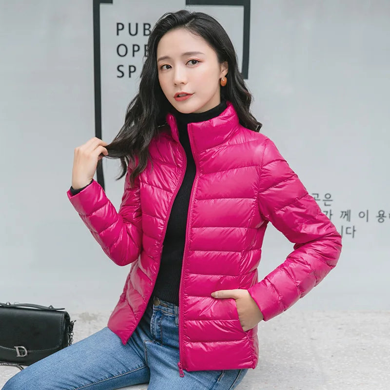 Women Spring Jacket Fashion Short Ultra Lightweight Packable Puffer Coats 15 Colors Female Down Warm Korean Slim Fit Parkas 5XL LadyShow.Store