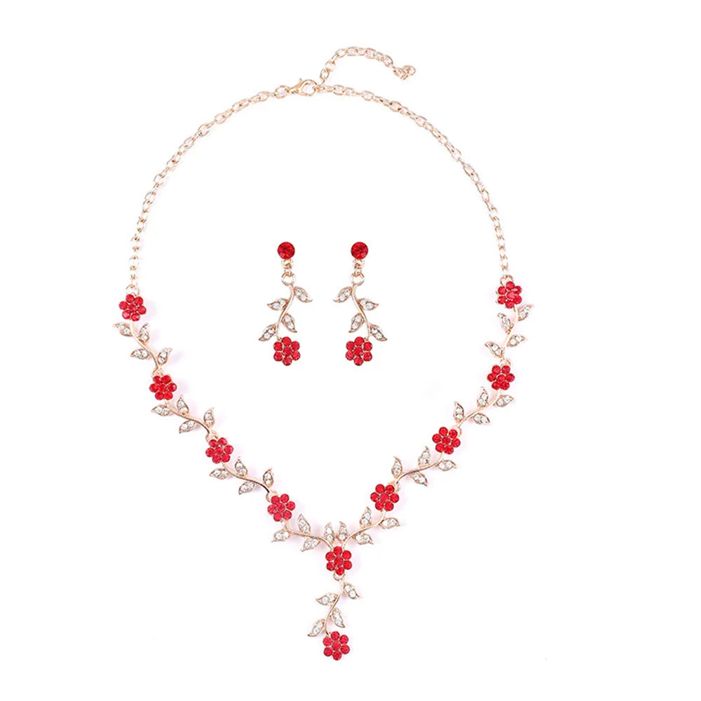 Sweet Jewelry Set Exquisite Rhinestone Pendant Banquet Party Women Fashion Romantic Crystal Necklace Earring Accessory Set Pi-Mart