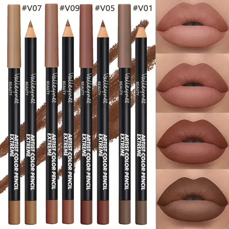 4pcs/Set lip liner set and eyeliner set Nude Brown Collection Long-lasting Matte Waterproof Lipstick Set Women'S Lip Cosmetics Pi-Mart