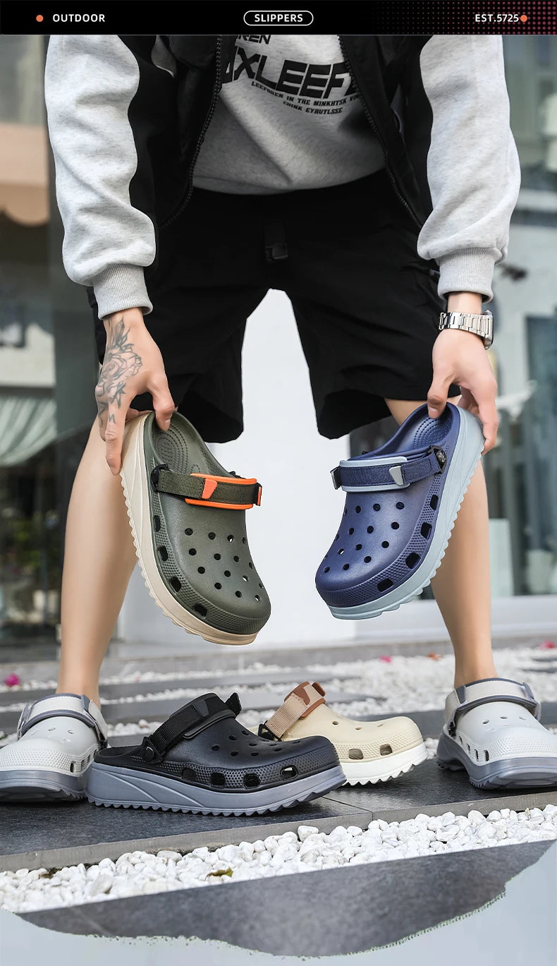 Casual Clogs Men 2026 New Trendy Summer Beach Sandals for Men Thick-bottom EVA Garden Shoes Closed-toe Fashion Slippers for Men Pi-Mart