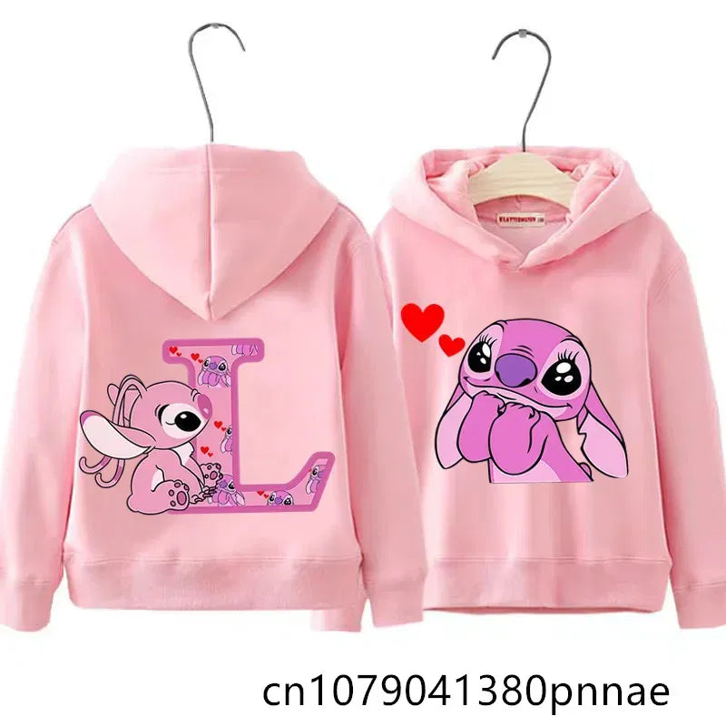 Color: Khaki, Kid Size: 13 - Girls Boys Lilo and Stitch Sportswear Hoodies Casual Fashion Sweatshirts Angel Letter AZ Anime Autumn/Winter Hoodie Kids Hoodies