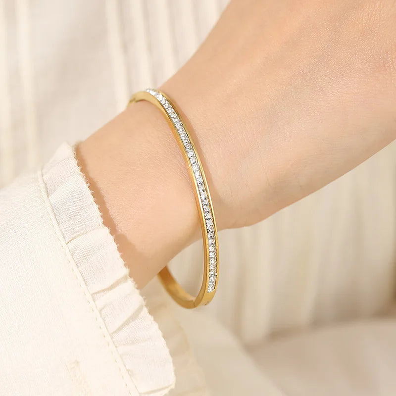 ZAKOL Waterproof Stainless Steel Cuff Bracelet Bangles for Women Smooth Metal Openable Bracelets Jewelry Gift Pi-Mart