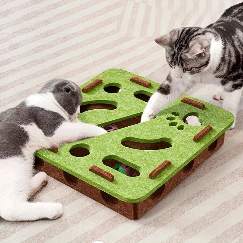 Interactive Cat Toy Felt Maze Box with Bell Ball Self Play Cat Teaser Box Stimulate Hunting Instinct Relieve Boredom Stress Pi-Mart