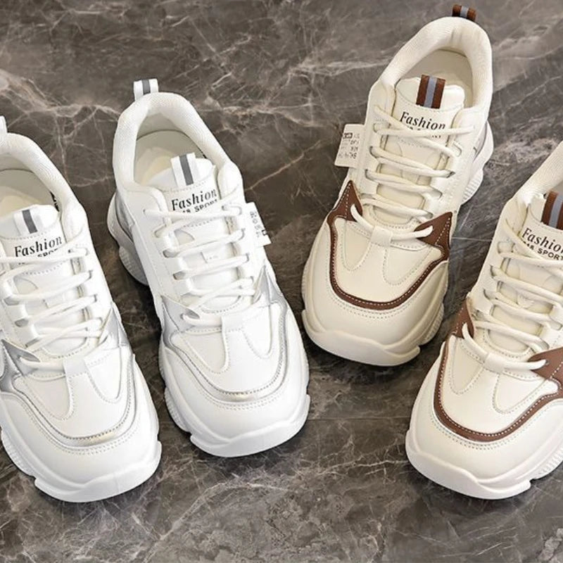 Women's Thick Soled Lightweight Sports Shoes Spring and Autumn New White Casual Women's Thick Soled Height Increasing Shoes Pi-Mart