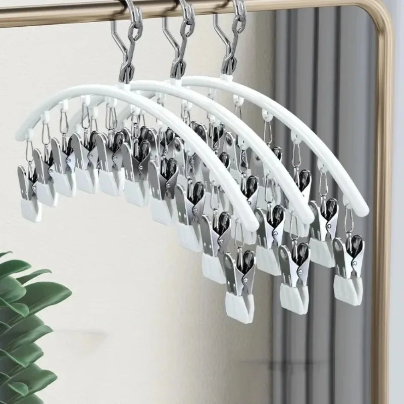 Windproof Plastic Laundry Drying Rack with Clips Indoor Outdoor Use for Socks Jackets Household Items Hanger Organizer LadyShow.Store