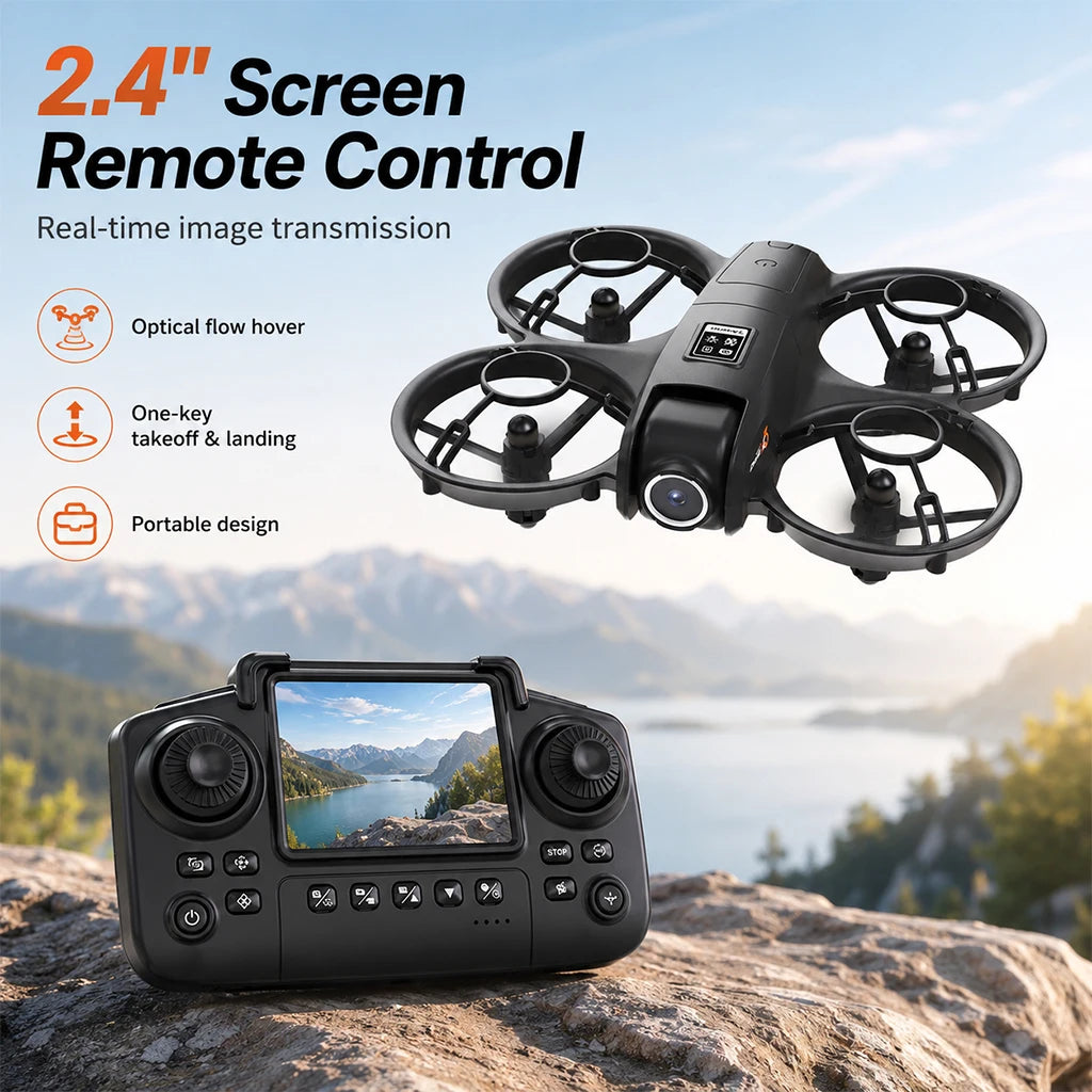 ZNLYRION YL3PK Mini Full Protective Drone With 2.4 Inch Screen Remote Dual Camera Optical Flow Hover 2 Batteries Indoor RC Quadcopter Pi-Mart