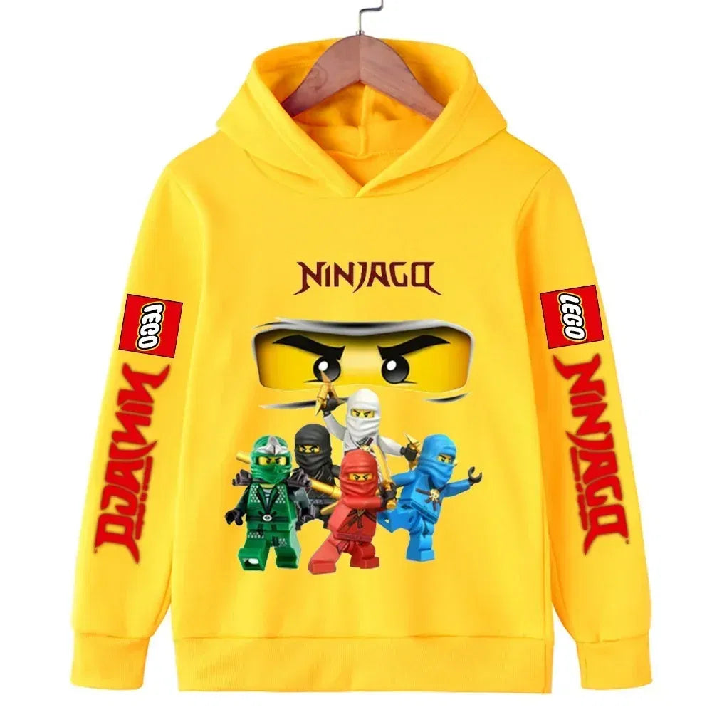Color: Yellow, Kid Size: 17 - Lego Phantom Ninja Cartoon Children's Hooded Hoodies Casual Sports Sweatshirt 3-13 Year Old Boy Kid Baby Girls Clothes Pullover