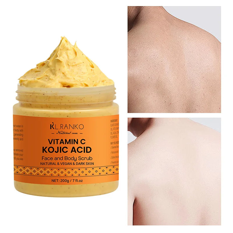 Vitamin C Kojic acid Natural Exfoliating Salt Body &Face Scrub Brightens and Softens Skin Deep Cleaning Anti Oxidative Skin Tone Pi-Mart