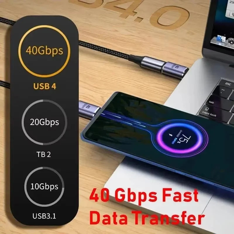 USB4.0 40Gbps OTG Type C 90 Degree Adapter 100W 5A USB C to Type C Fast Charging Converter USB C Data Adapter For Macbook 8K60HZ Pi-Mart