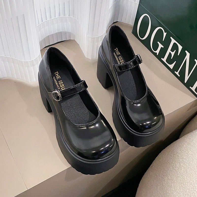 Black Super High Heels Mary Jane Shoes Women 2026 Goth Chunky Platform Pumps Woman Plus Size Ankle Buckle Party Lolita Shoes 42 Pi-Mart