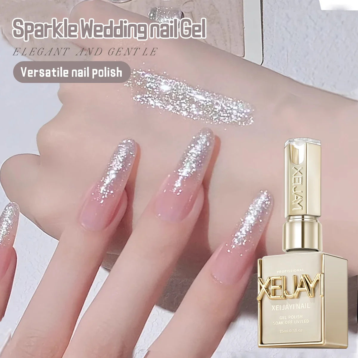 15ml Snow Pear Crushed Ice Cat Eye Gel Nail Polish,  Shiny Bubble-Free UV/LED Quick-Drying Gel Suitable For Nail Art DIY Design Tri Light Beauty