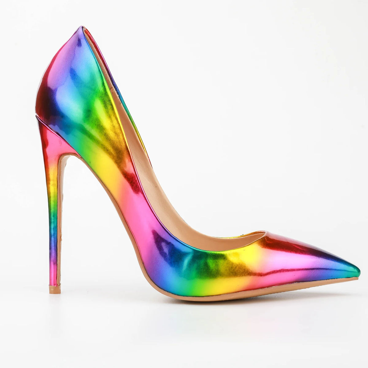 Brand Women High Heels 8-12CM Fashion Iridescent Pointed Toe Single Shoes Woman Thin Heel Summer Glossy Colorful Leather Pumps Pi-Mart