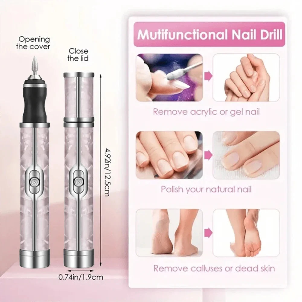 LINMANDA Rechargeable Electric Nail Grinder Nail Polishing Machine Portable Mini Electric Driil Pedicure Kit for Home Salon Tri Light Beauty