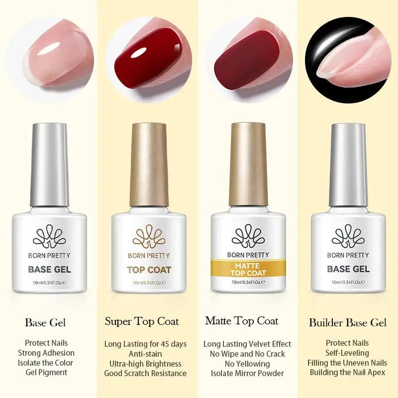 BORN PRETTY 10ml Base Gel Top Coat Rubber Gel Reinforcement Gel for Nails Tools Soak Off UV LED Nail Varnish Function Gel Tri Light Beauty