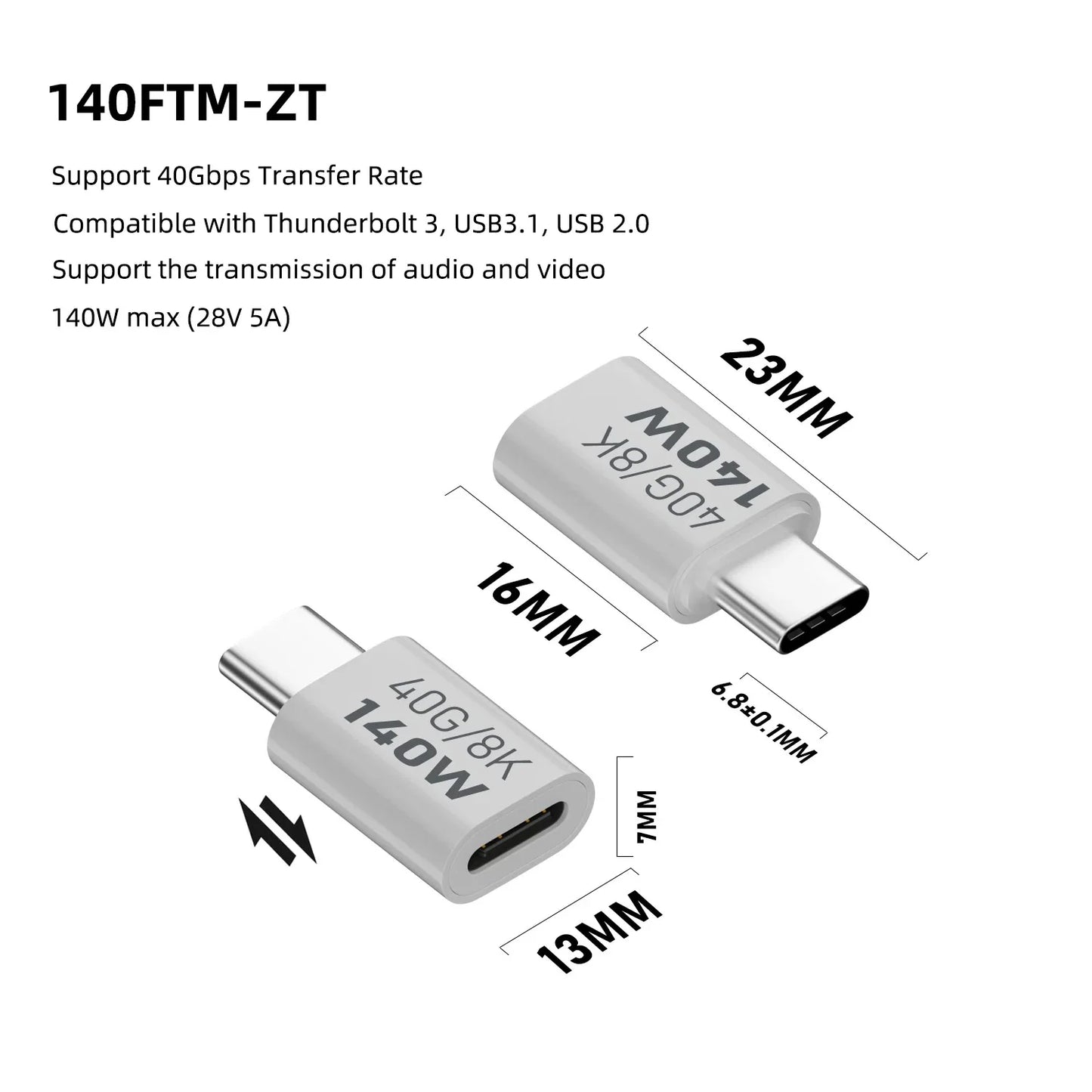 PD140W USB4.0 Type C to USB C Fast Charging Adapter Converter 40Gbps Data Sync Connector 8K@60Hz USB C OTG Adapter for MacBook Pi-Mart
