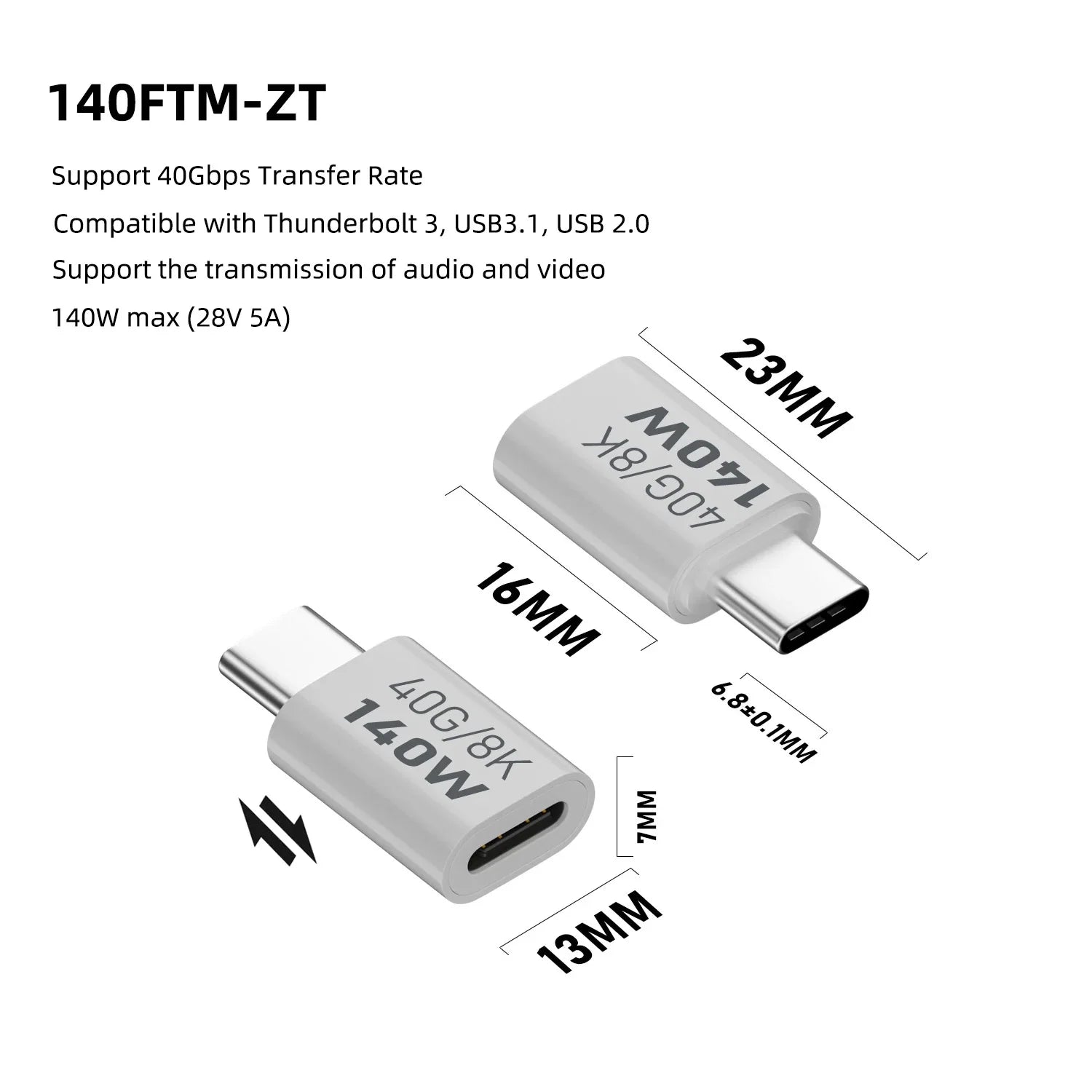 PD140W USB4.0 Type C to USB C Fast Charging Adapter Converter 40Gbps Data Sync Connector 8K@60Hz USB C OTG Adapter for MacBook Pi-Mart