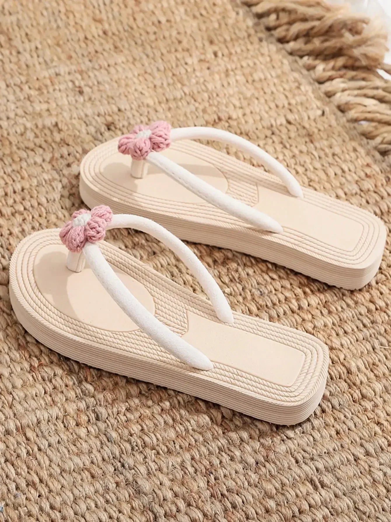 Women Flat Sandals Thong Flip Flops Cute Pink Open Toe Beach Shoes, Simple Style For Holiday & Beach LadyShow.Store